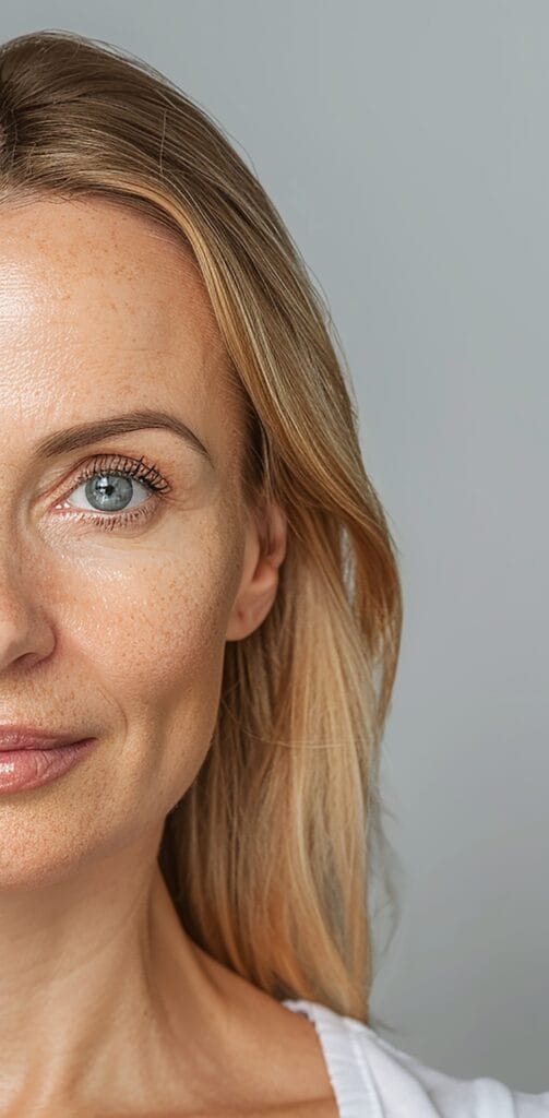 Primer plano de ojos con patas de gallo y arrugas visibles antes del tratamiento con Facial Botulinum